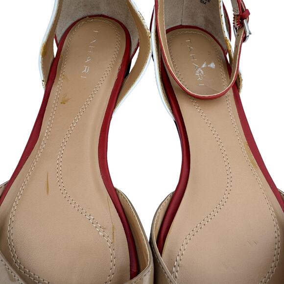 New Tahari Fleur Women's Peep Toe Tan Red White Peep Toe Ankle Strap Sandal 8M - Picture 9 of 11